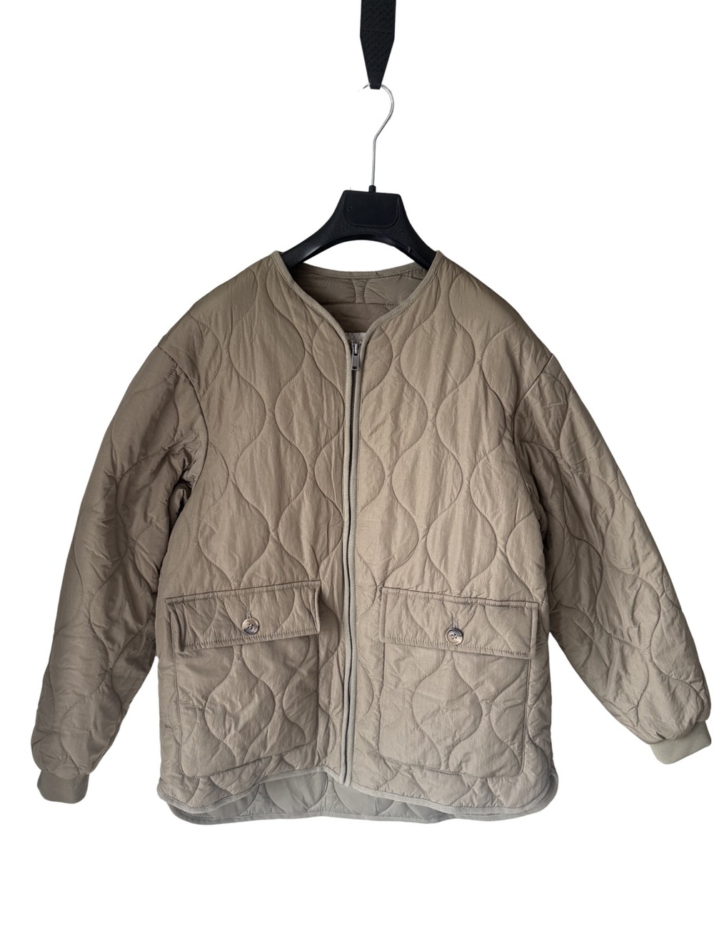 Quilted Zip-Front Jacket in Light Taupe